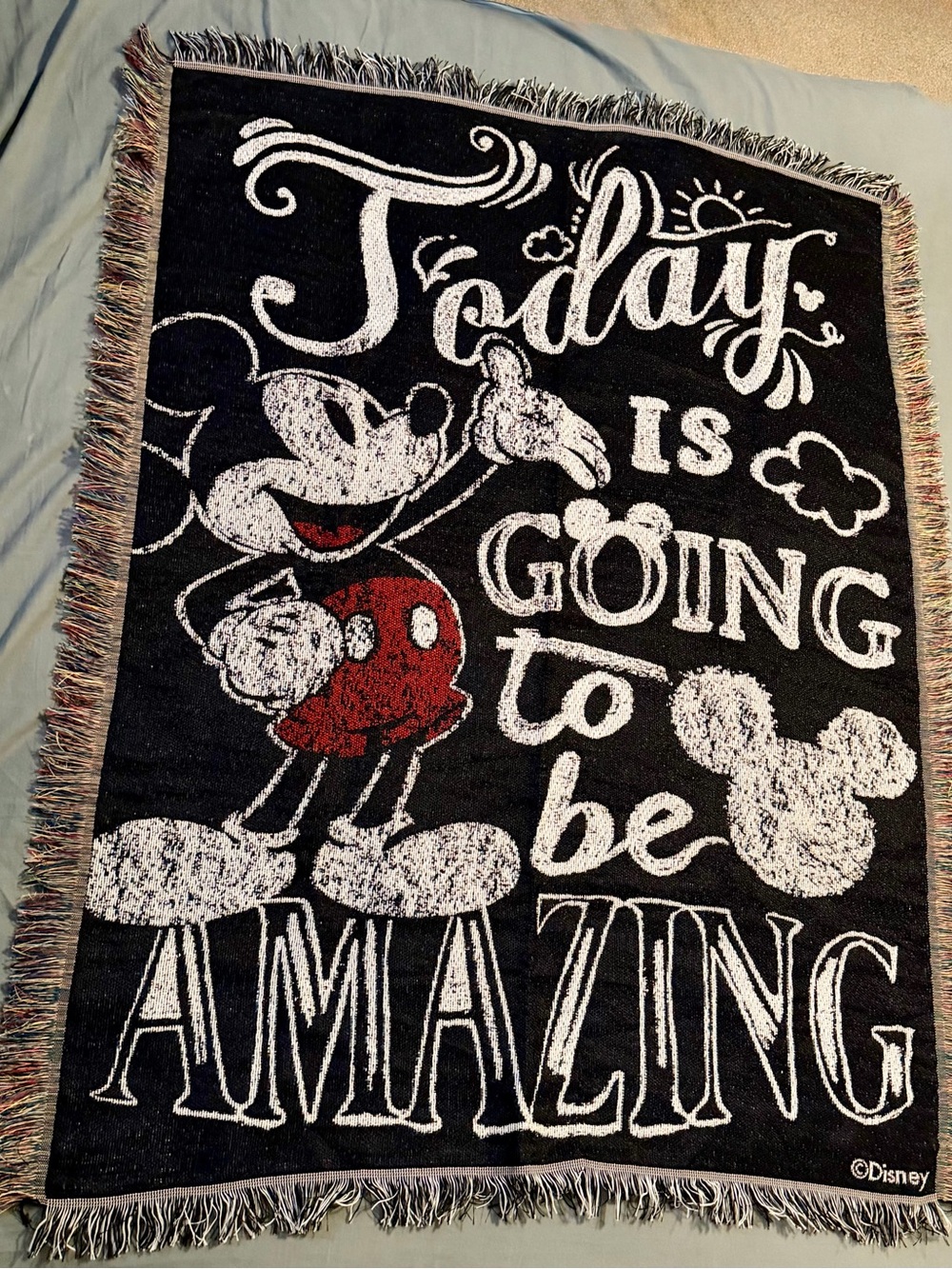 Disney Mickey Mouse Black, White & Red Inspirational Woven Throw